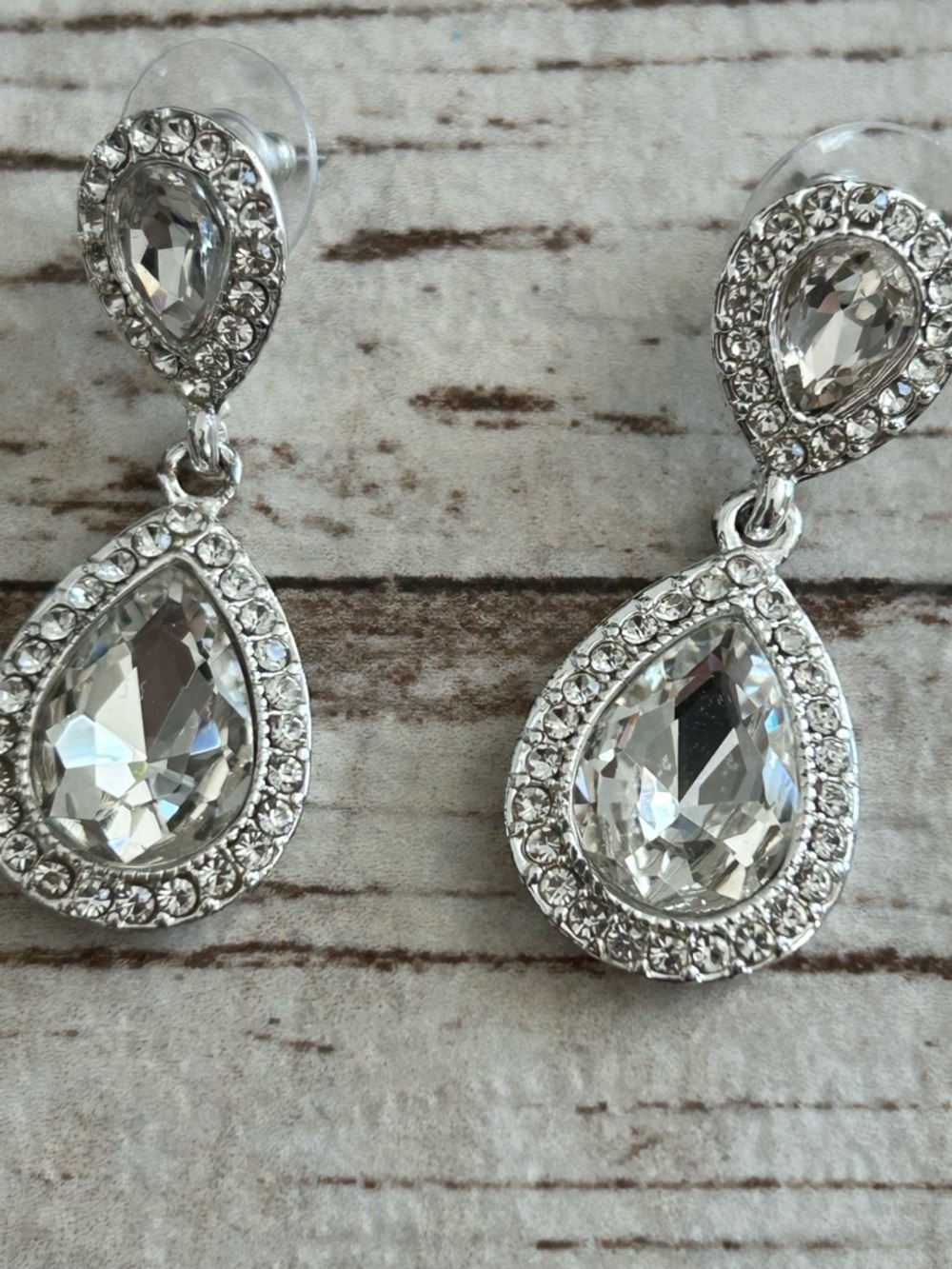 4/$100 Crystal Teardrop Drop Earrings - Clear Rhinestone Dangle